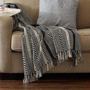 Rustic Farmhouse Braided Cotton Throw Black